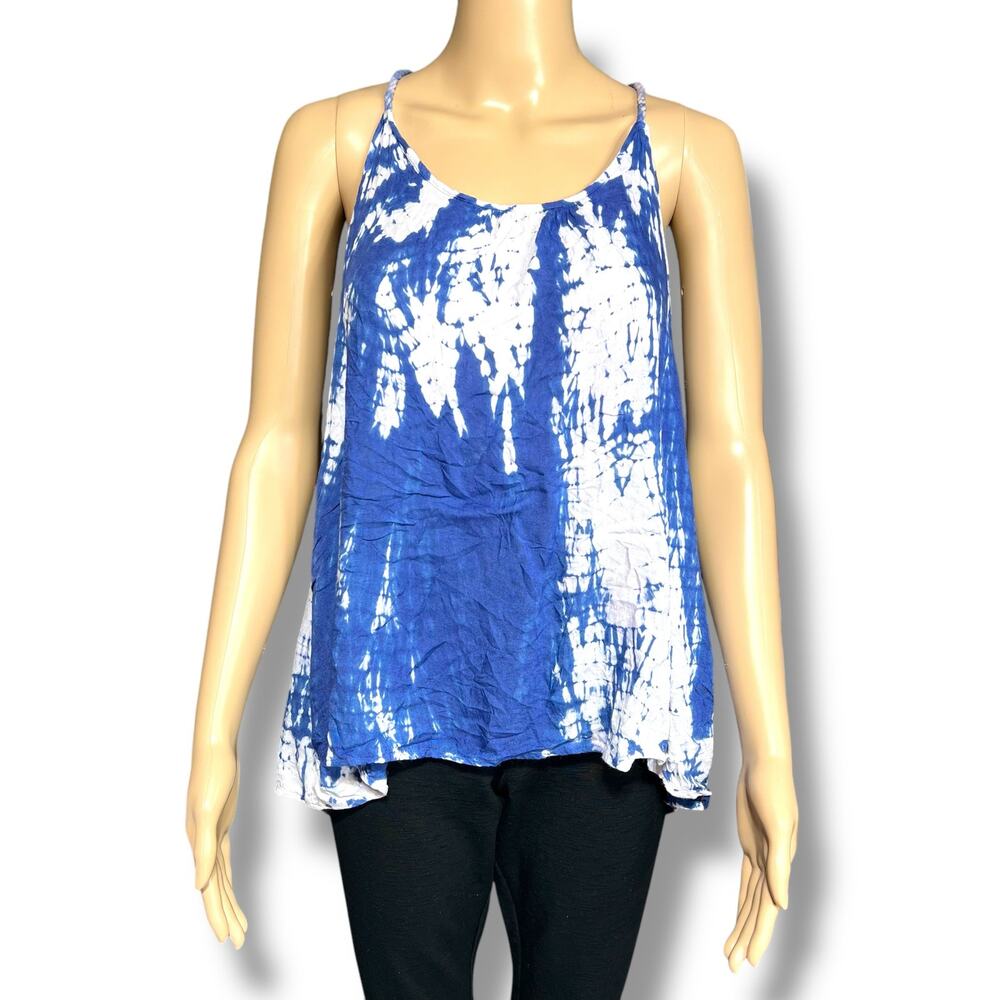 Earthbound Trading Co Womens Tank Top Tie Dye Split Open Back Loose Fit Blue Sm